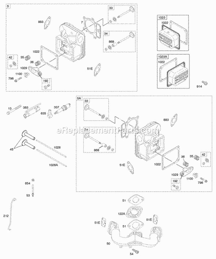 Cylinder Head Intake Manifold Valves Diagram and Parts List for 4045A7-0307-E1  Briggs and Stratton Engine